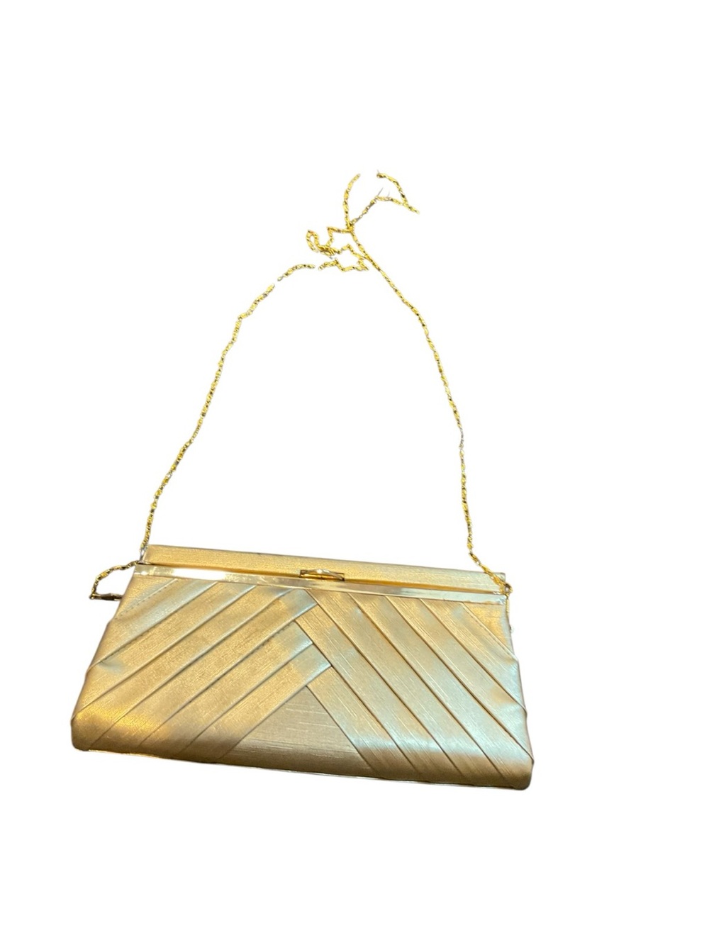 Kate Landry Metallic Gold Chevron Evening Clutch with Chain